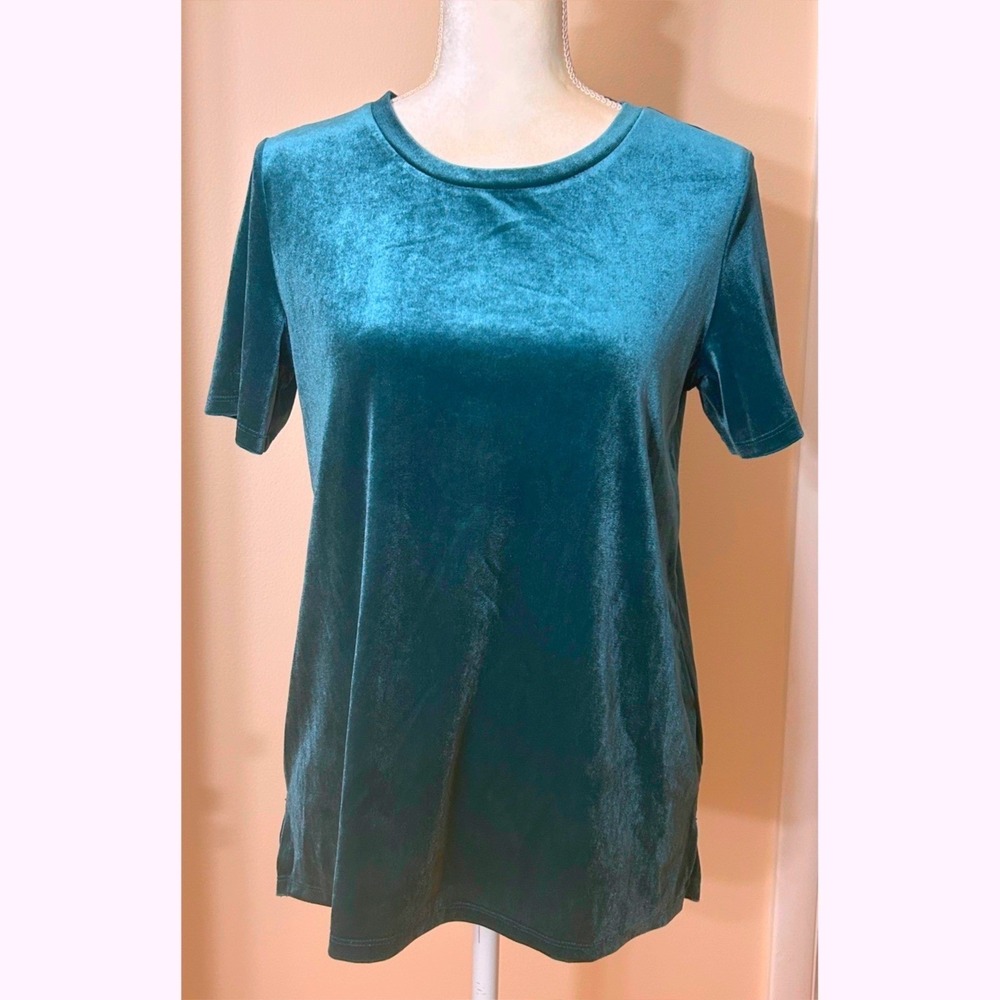 Old Navy T-Shirt Top Velvet Small Teal Green Luxe Casual Workwear
